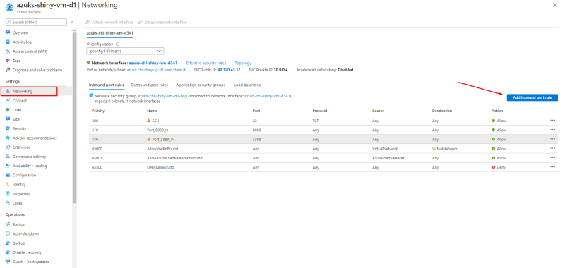 Configure inbound port rules in the Ubuntu's virtual machine - Deploy ShinyApps with Azure and Docker