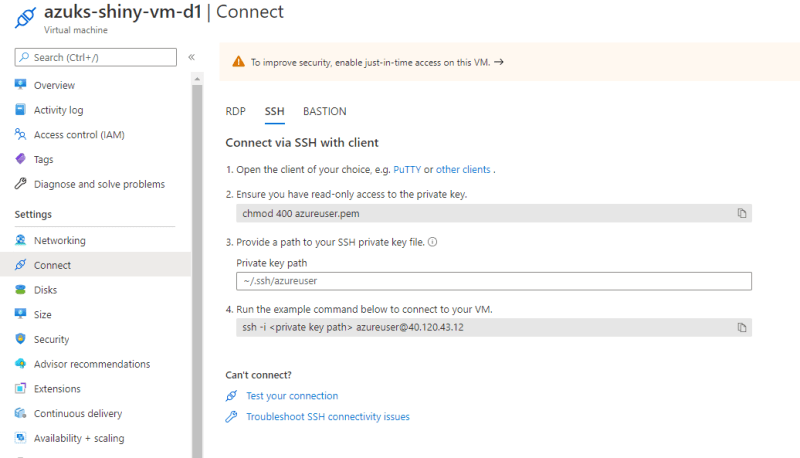 SSH for the Ubuntu's virtual machine - Deploy ShinyApps with Azure and Docker