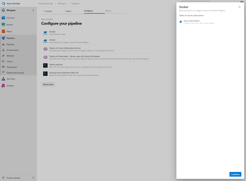 Azure DevOps - Pipeline: choose subscription - Deploy ShinyApps with Azure and Docker