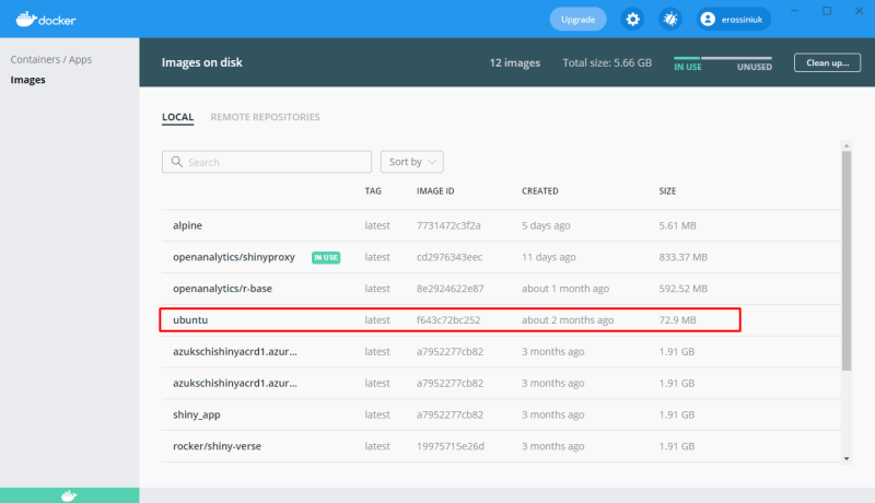 Docker Desktop with the Ubuntu image Docker Desktop with the Ubuntu image