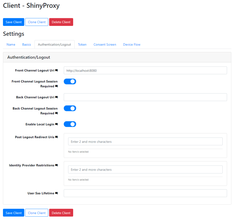 Authentication / Logout in the IdentityServer configuration - Authentication in ShinyProxy with IdentityServer