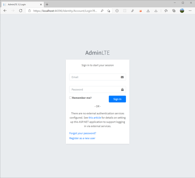AdminLTE ASP.NET Core integration login - Integration with Identity in AdminLTE project