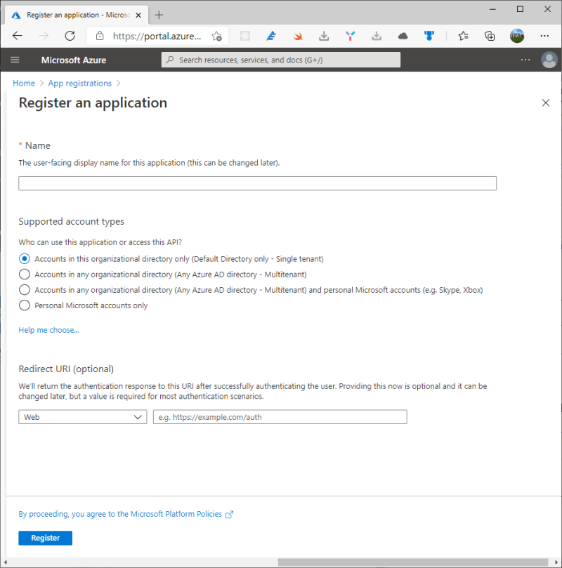 Register an application with Microsoft