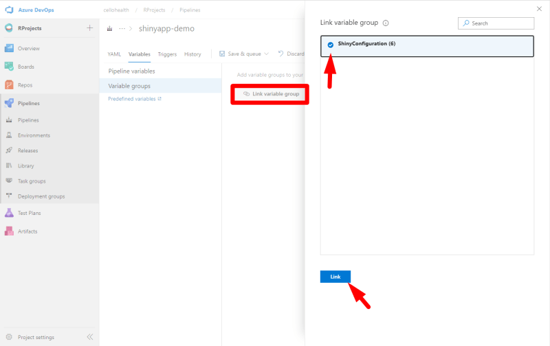 Link variables group from the Library in Azure DevOps - Customize your pipeline in Azure DevOps