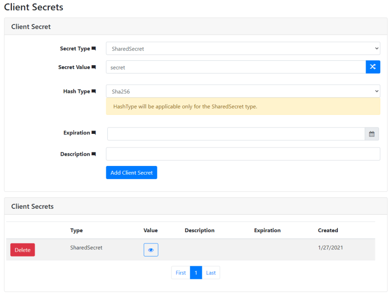 Client Secret for a user in IdentityServer