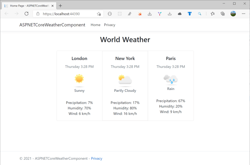 The complete project up and running - Creating View Components in ASP.NET Core