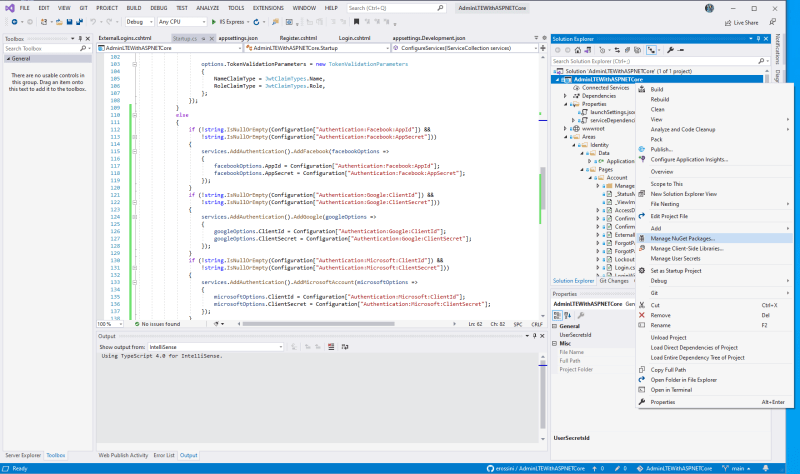 Manage NuGet packages for the project - External providers in AdminLTE project