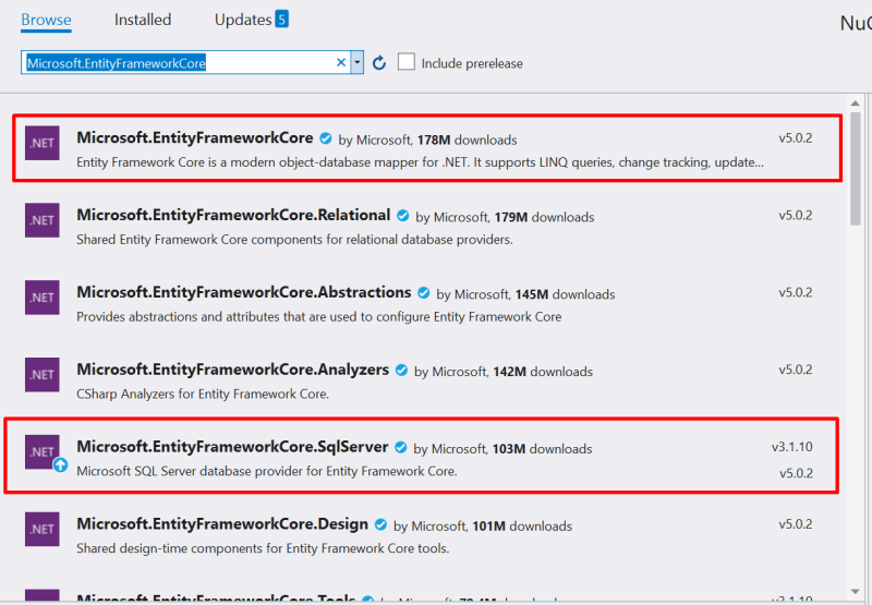 NuGet Package Manager - Create Database From Model Using EFCore