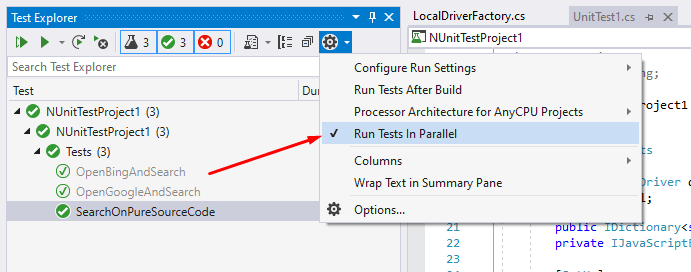 Run test in parallel in Test Explorer