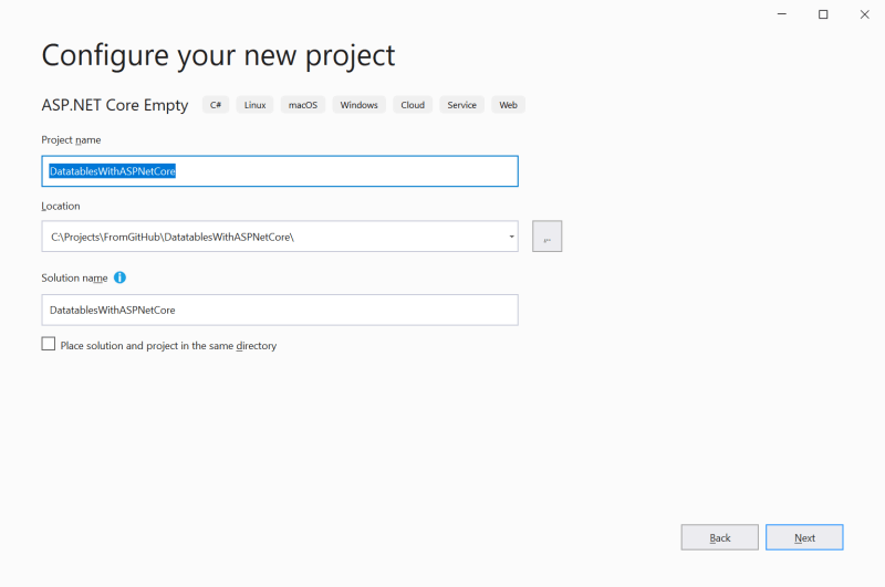 Configure your new project - Datatables in ASP.NET Core Server-Side