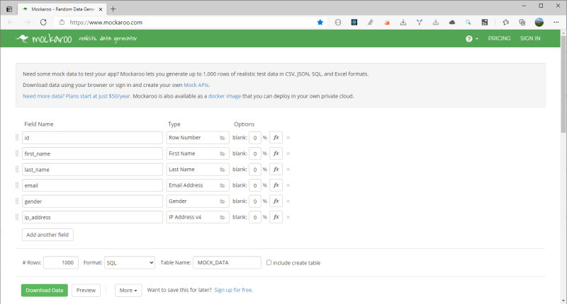 Makaroo for generating sample data