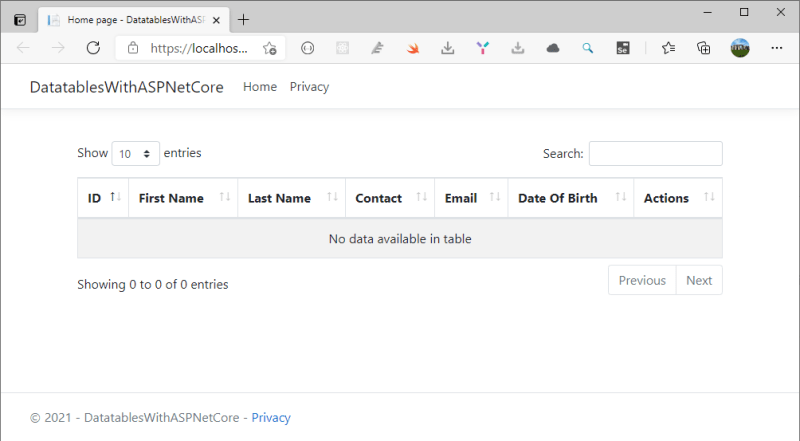 Datatables.net first run in ASP.NET Core application - Datatables in ASP.NET Core Server-Side