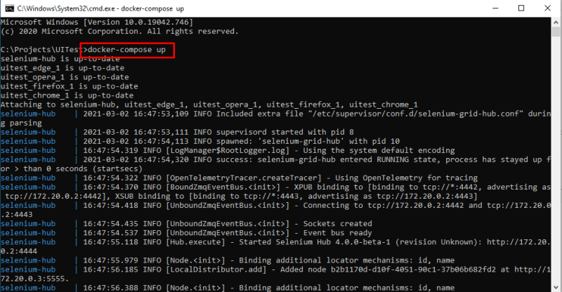 Command Prompt with Docker compose