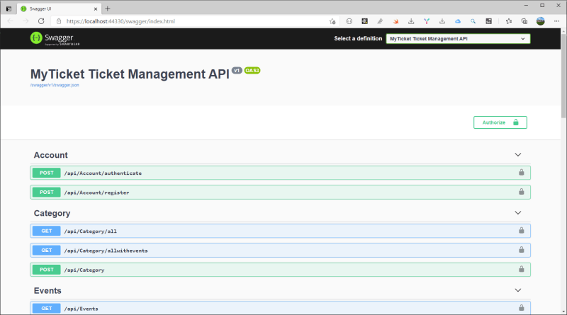 MyTicket API with Swagger