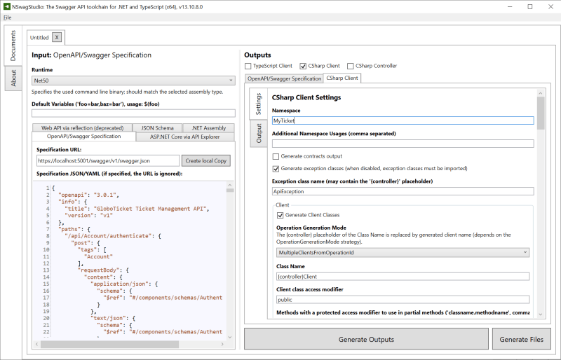 Configuration for NSwagStudio for CSharp Client Settings - How adding an UI built in Blazor
