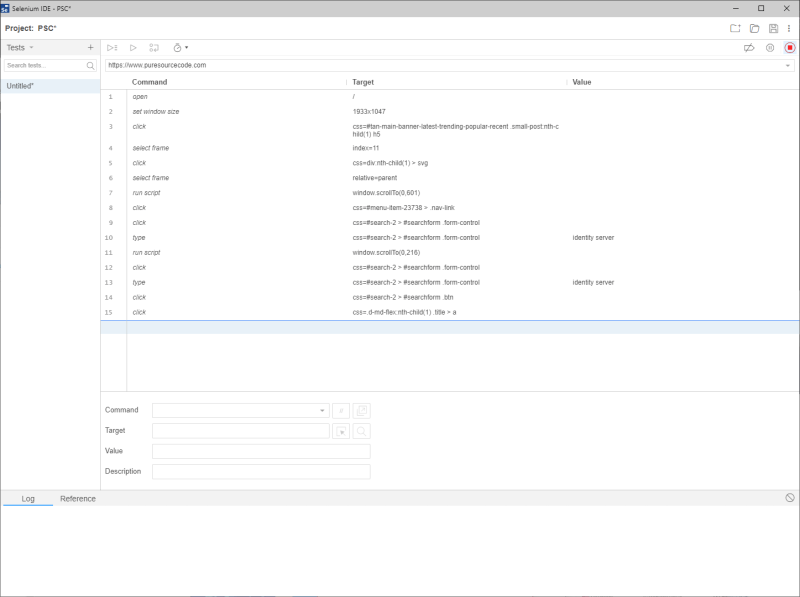 Selenium IDE with the test