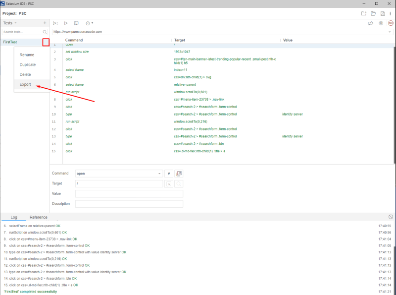 How to export a test to C#