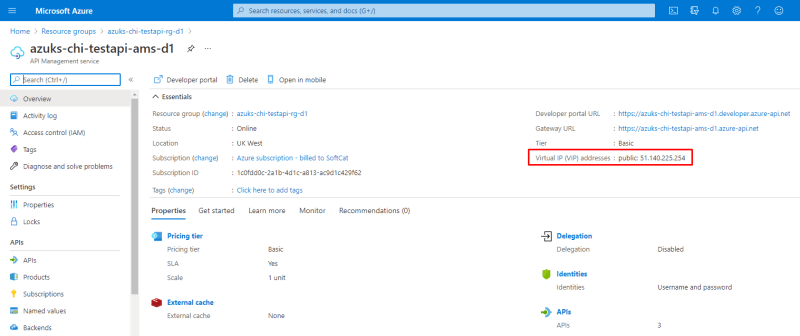 API Management Service Virtual Public IP