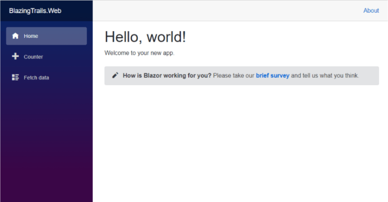 First run of a boilerplate Blazor app - Setting up a Blazor WebAssembly application