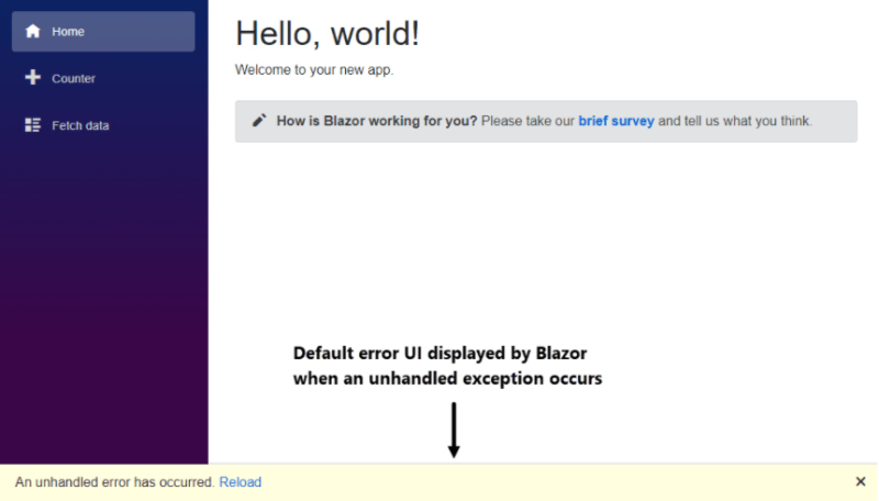 Exception bar in a Blazor application