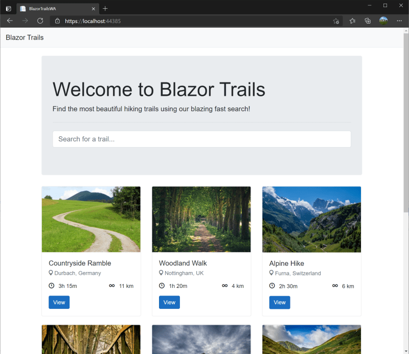 Blazor Trails home page: final - Setting up a Blazor WebAssembly application