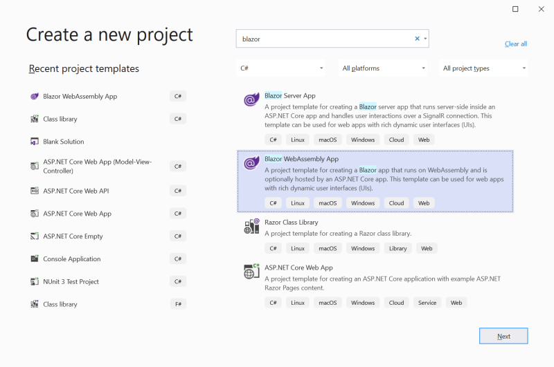 Create a new Blazor WebAssebly app - Setting up a Blazor WebAssembly application