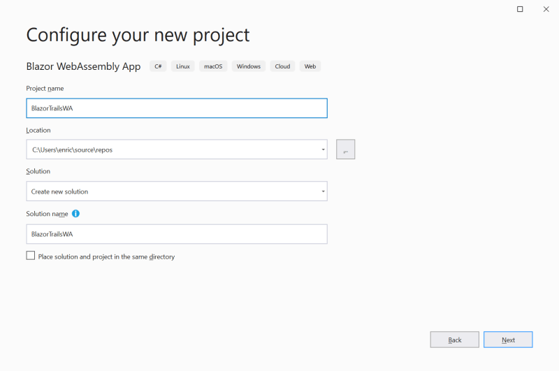 Configure your new Blazor project - Setting up a Blazor WebAssembly application