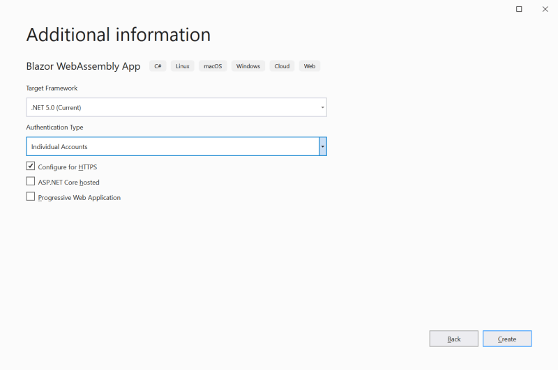 Select Individual Accounts - Secure Blazor WebAssembly with IdentityServer4