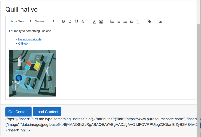 Quill native when you click Get Content - Content in Delta format