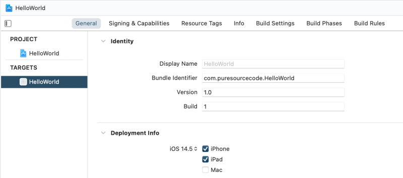 Project settings: General