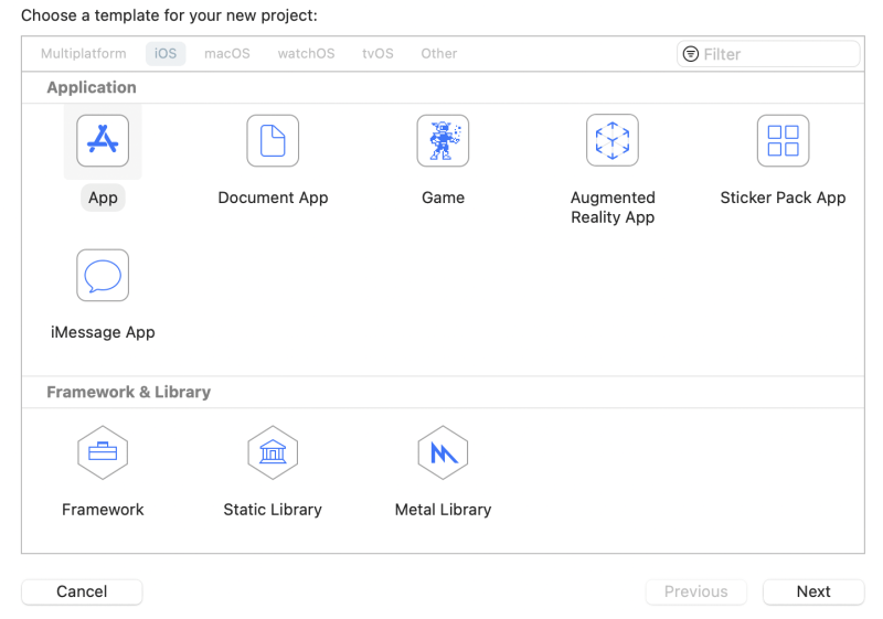 Xcode - Choose a template for your new project - Hello World using Xcode and Swift