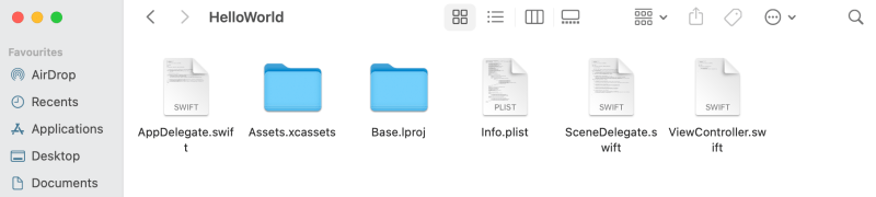 HelloWorld on disk - Explore HelloWorld sub-folder - Hello World using Xcode and Swift