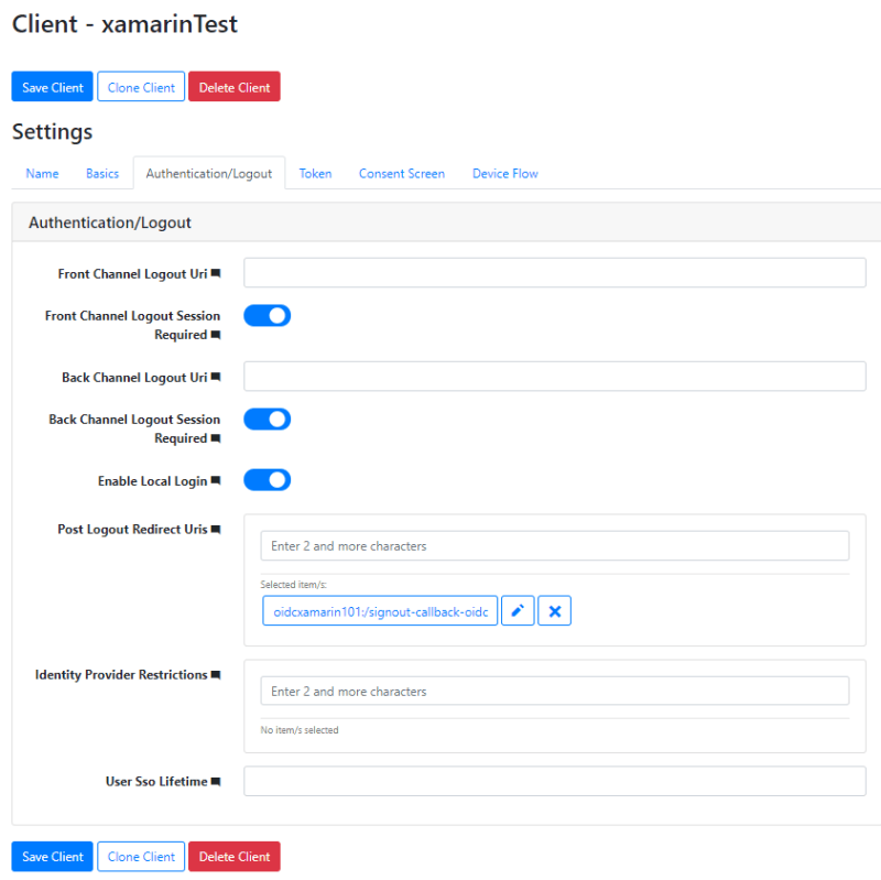 Authentication/Logout configuration