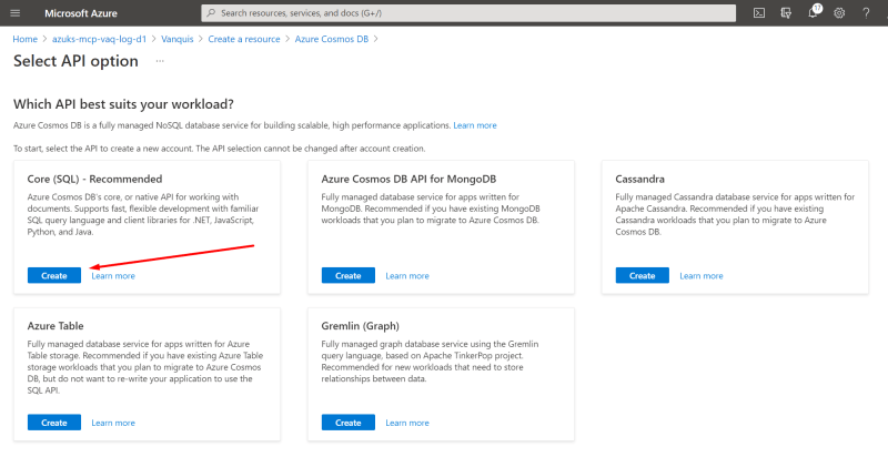 Cosmos DB: Select API option - Create a LogicApp to use CosmosDB