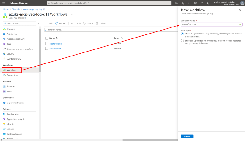 Create the first workflow in Logic App - Create a LogicApp to use CosmosDB