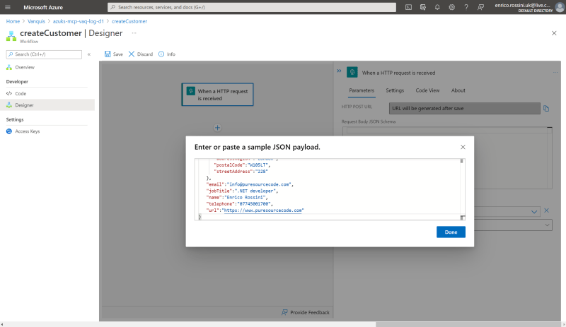 Add the payload using an example