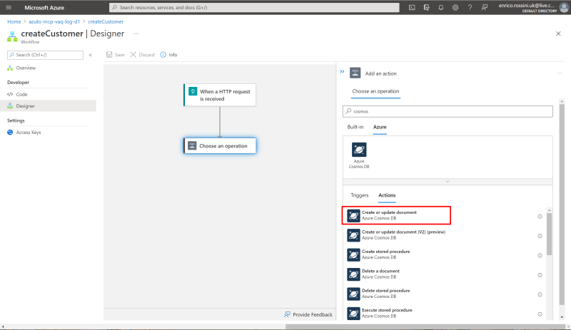 createCustomer: add a CosmoDb operation