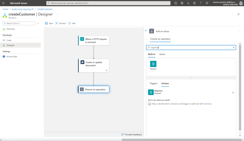 createCustomer select the response