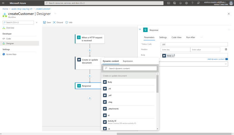createCustomer Response configuration