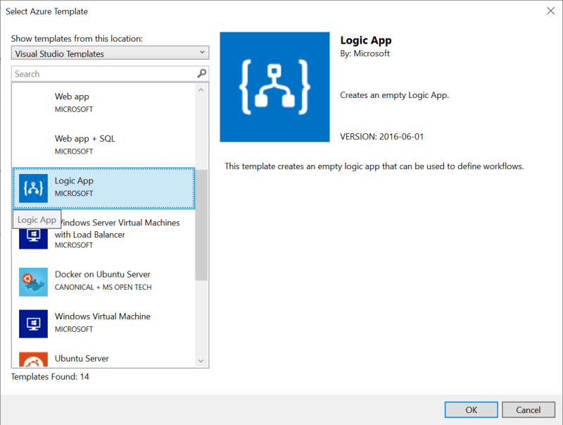Select Azure Template: Logic App