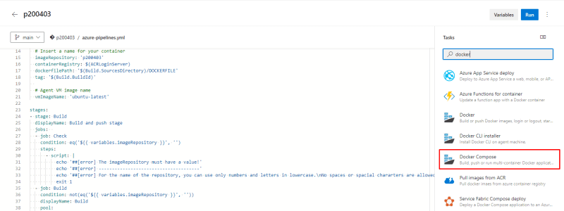 Azure pipeline Docker Compose