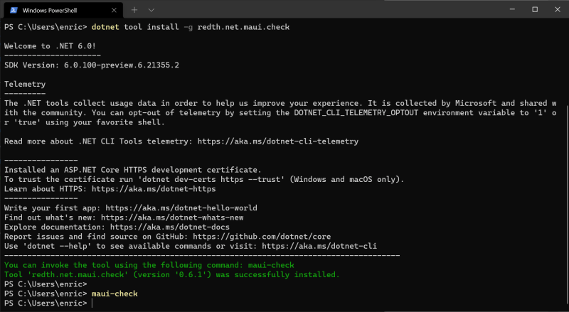 Install .NET MAUI from Windows PowerShell - Install MAUI with Visual Studio 2022