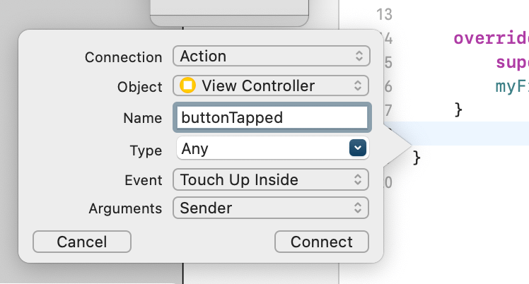 buttonTapped connection action