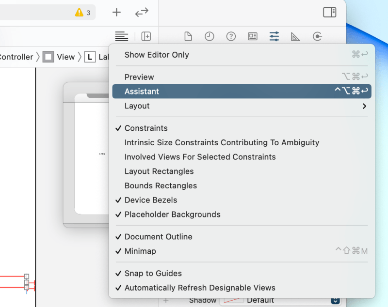 Outlets: Adjust Editor Options and select Assistant