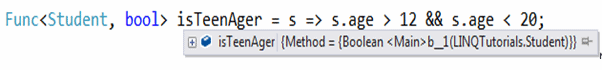 Func delegate in debug mode - Universal PredicateBuilder for Expression