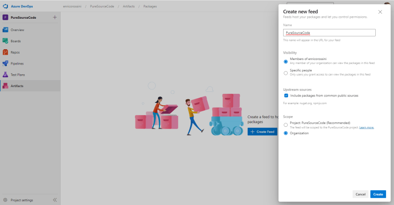 Create new feed in Azure DevOps Artifacts - NuGet package with Azure DevOps
