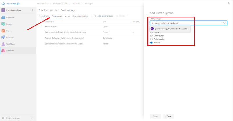 Feed settings in the Artifacts
