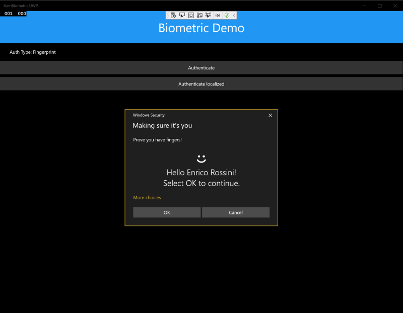 Biometrics with UWP