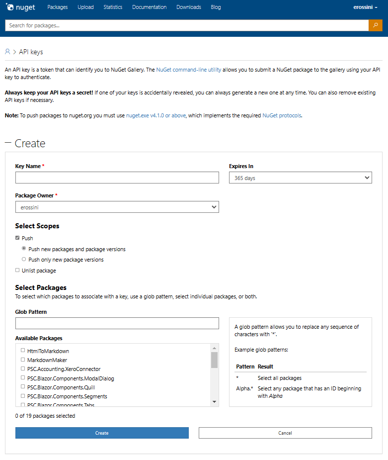 Create a new API key in NuGet.org - Ultimate pipeline for NuGet packages