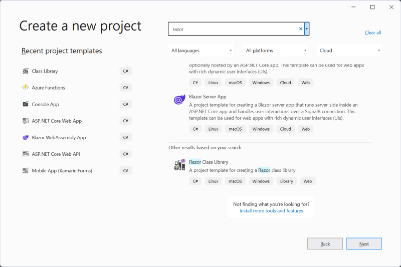 Create a new project with Visual Studio 2022 - Segment control for Blazor